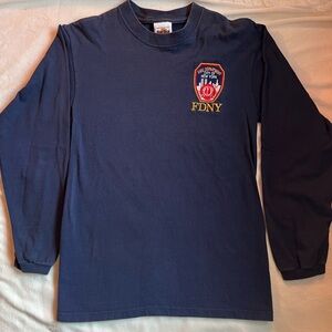 Vtg pre 9/11 Navy Long Sleeve Tee with FDNY Embroidered Patch